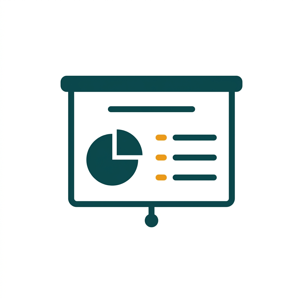 a presentation slide with a simple pie chart and three bullet points
