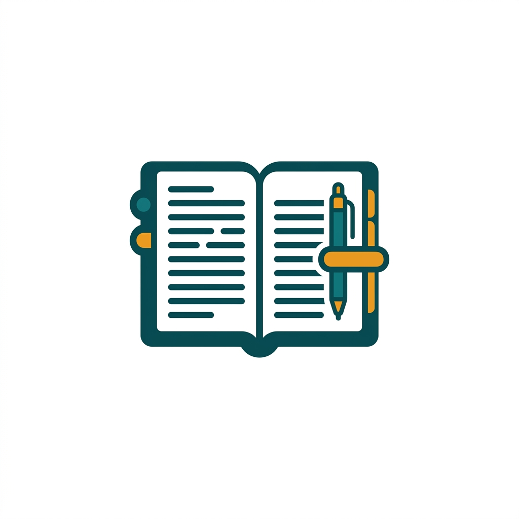 an open notebook with a pen, tabs on the side, representing digital notes