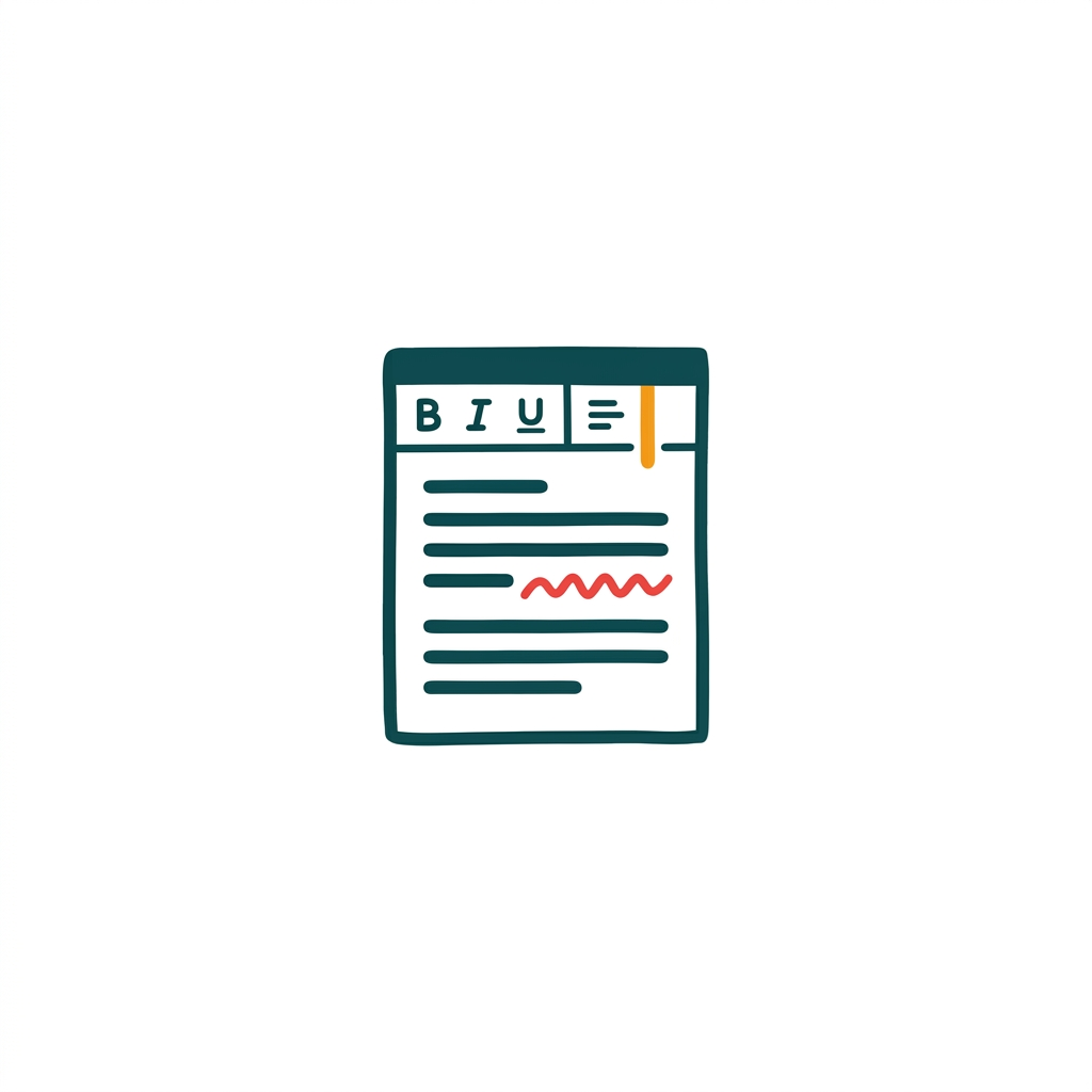 a clean word processor document with text, a red squiggly line under a word, and editing tools in the toolbar