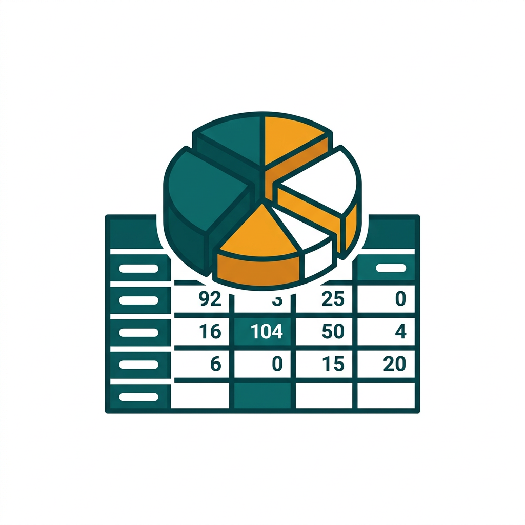 a spreadsheet grid with cells filled with numbers, a vibrant 3d pie chart is floating above the grid
