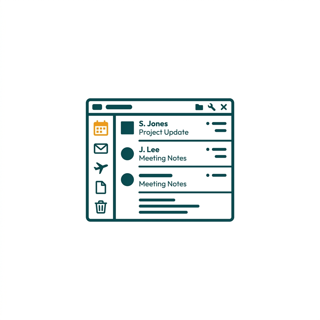 an open email client interface showing a list of emails and a calendar icon