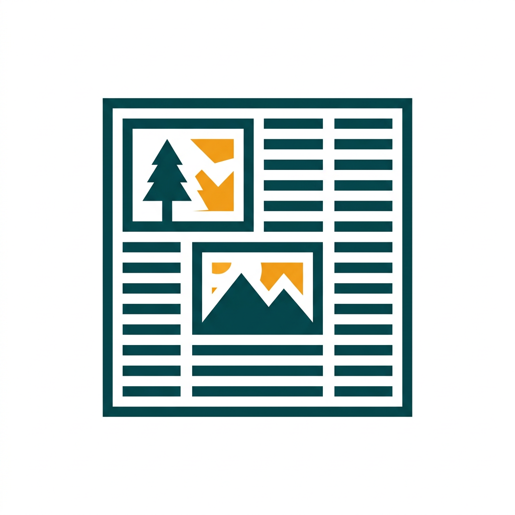 a desktop publishing layout with image placeholders and columns of text