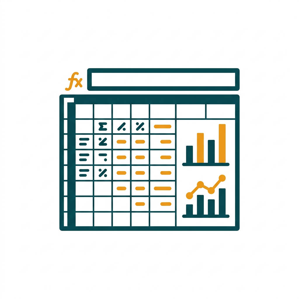 a spreadsheet grid with colorful charts and formula bars, showing financial data