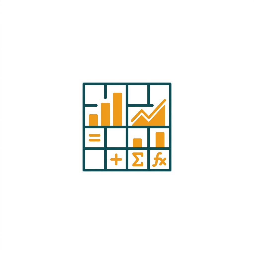 a spreadsheet grid with cells, charts, and formula symbols