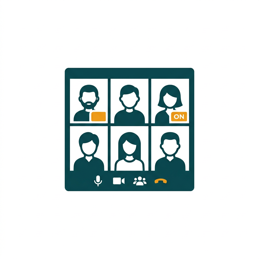 a video conference grid showing multiple participants in a meeting