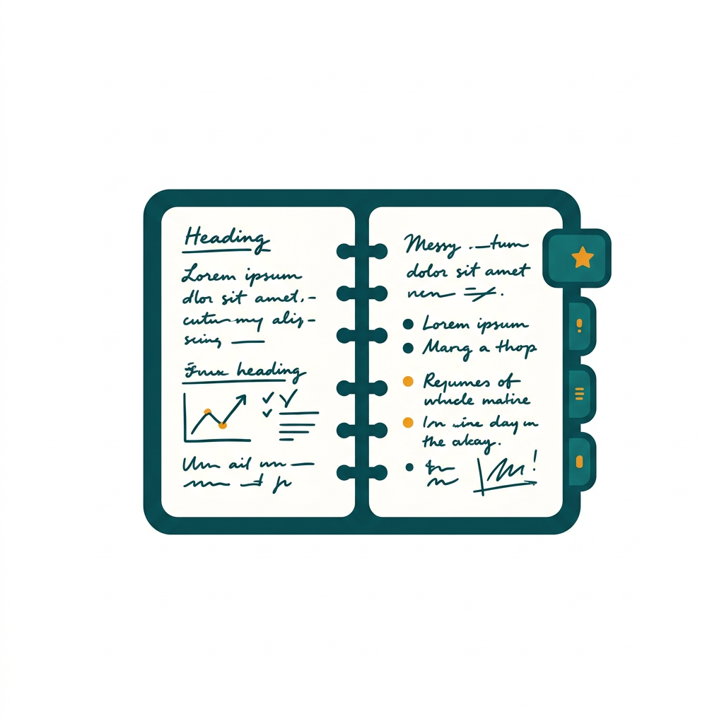 an open digital notebook with section tabs and handwritten-style notes