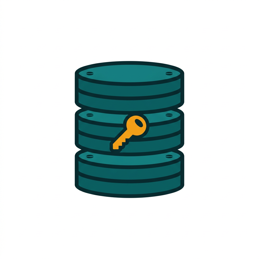 a stack of three database server disks with a small key symbol
