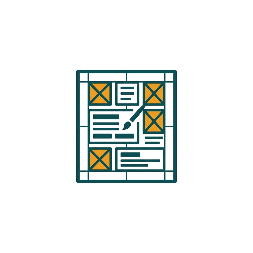 a blank page being designed with text boxes and image placeholders, like a brochure