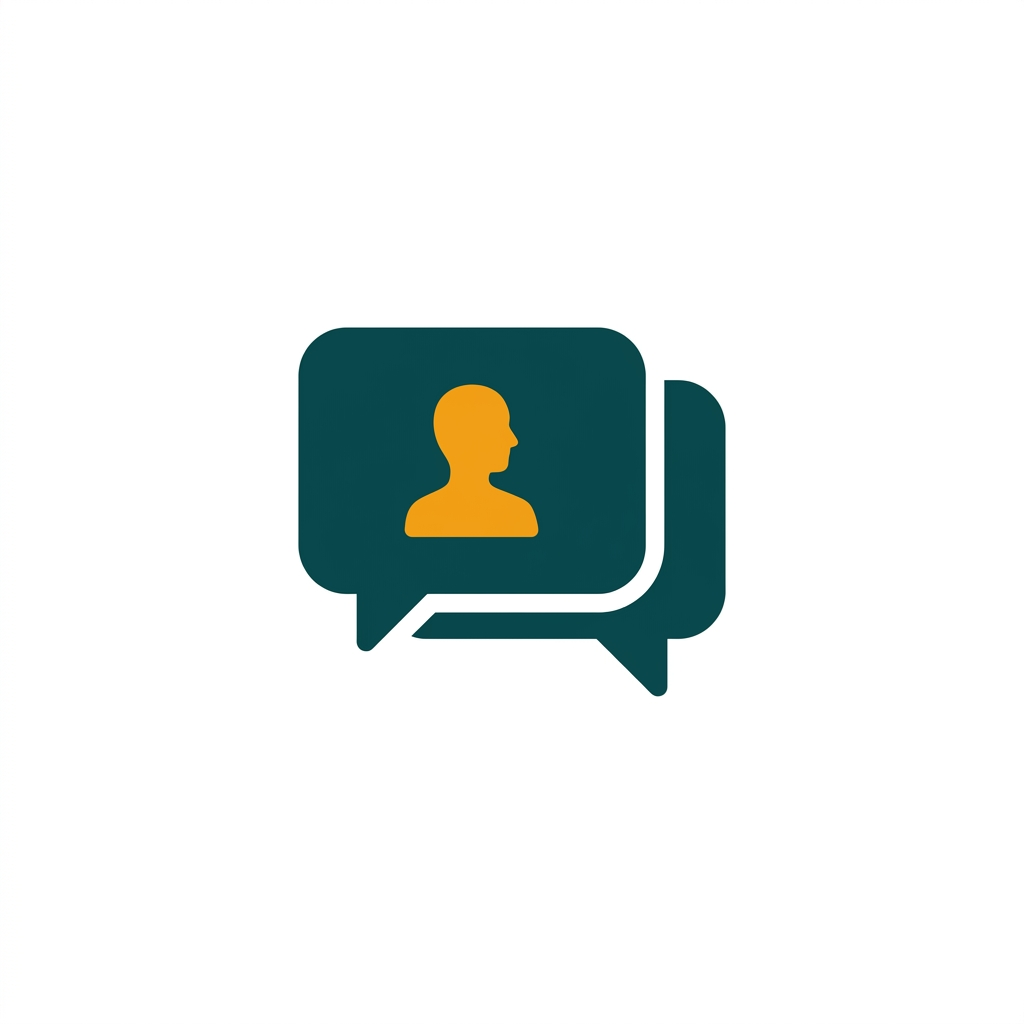 two overlapping speech bubbles with a person's silhouette inside one of them