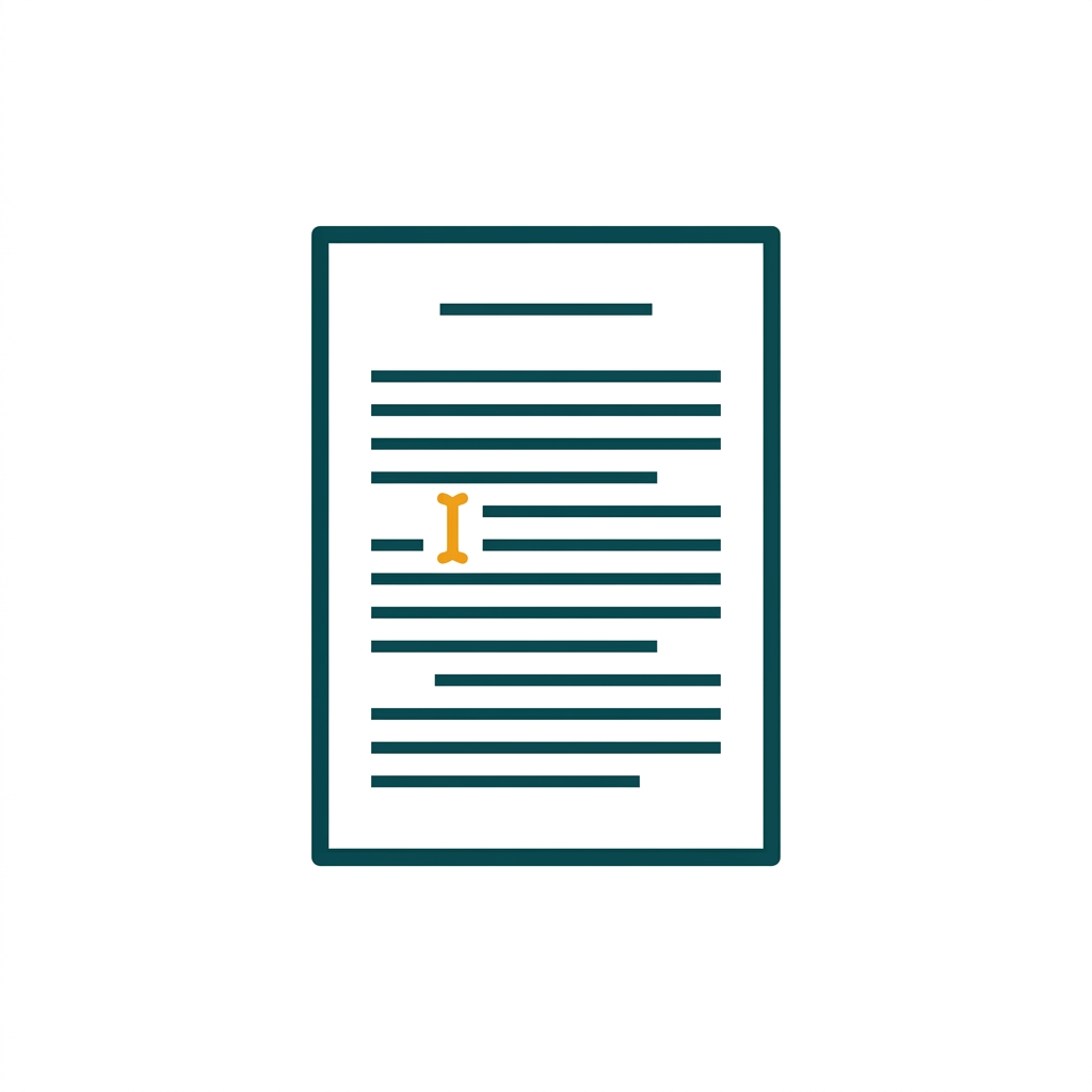 a single open word processor document page with a cursor and perfectly aligned text blocks