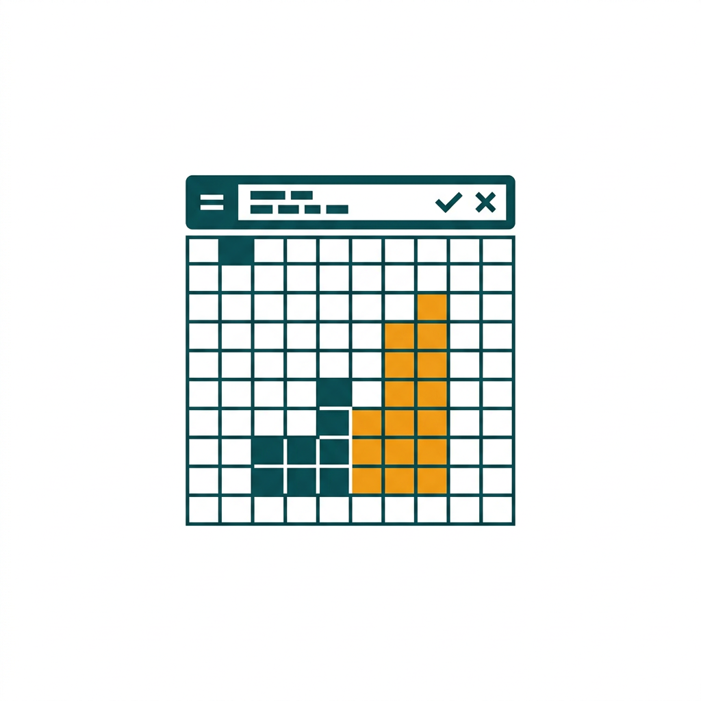 a spreadsheet grid with colored cells forming a bar chart, and a formula bar at the top