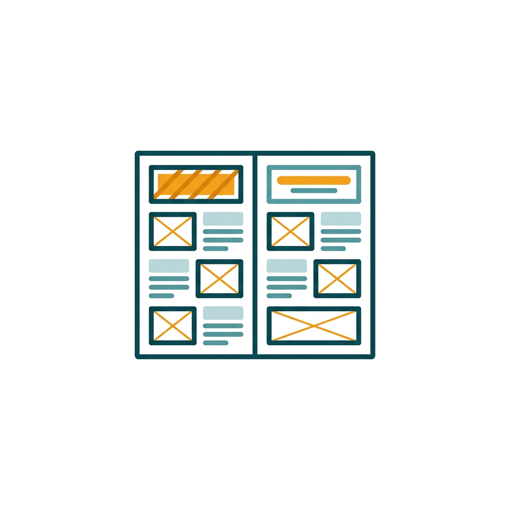 a desktop publishing layout for a brochure with image placeholders and text boxes