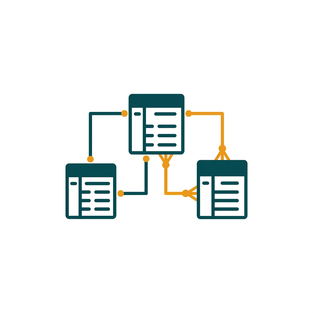 a database relationship diagram with tables and connecting lines, representing data structure