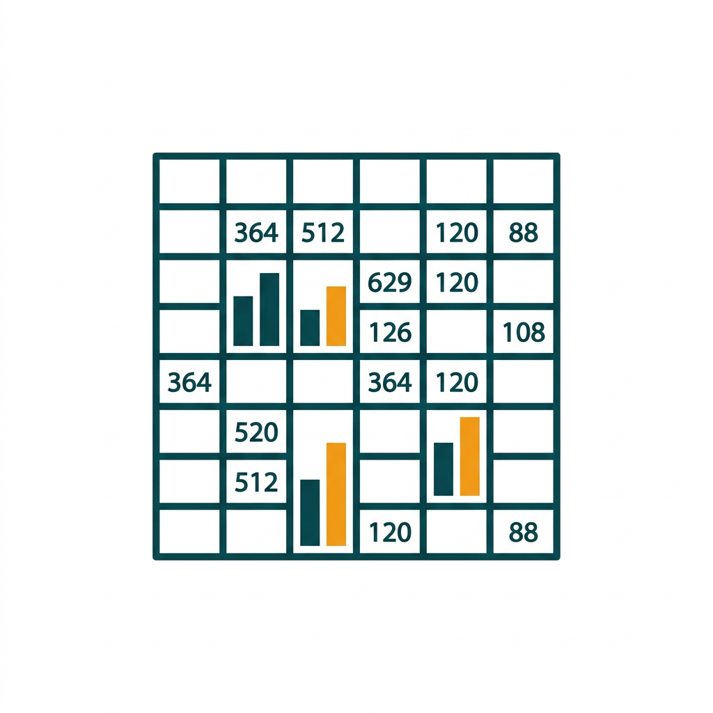 a spreadsheet grid with cells, some filled with numbers and bar charts