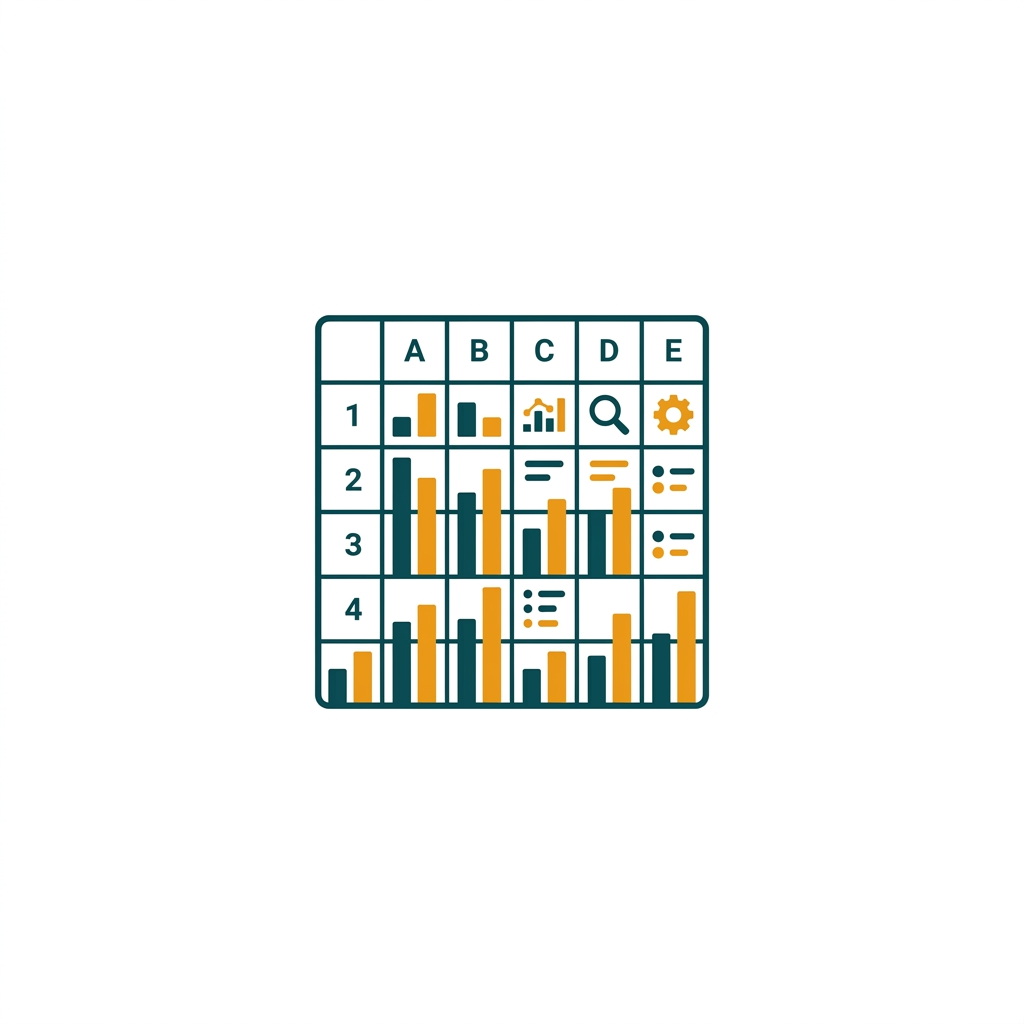 a clean spreadsheet grid with colorful bar charts and data cells