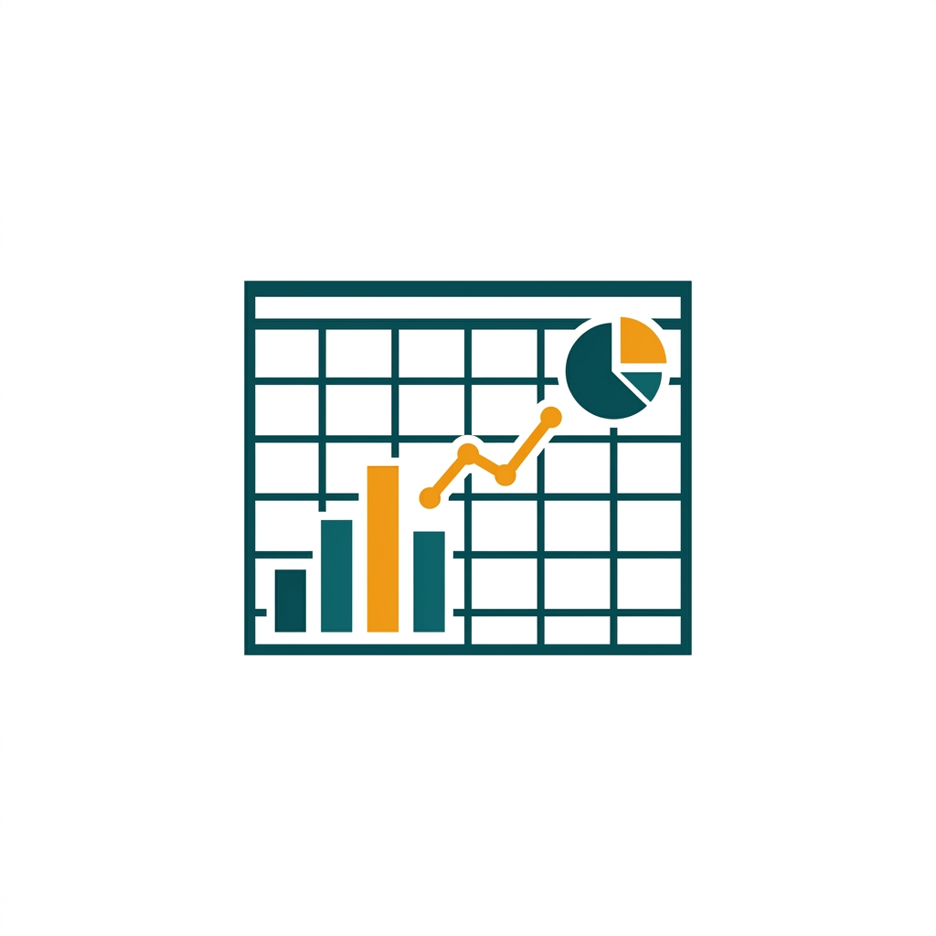 a spreadsheet grid with colorful charts and graphs overlaid