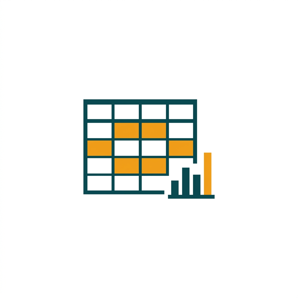 a grid of cells representing a spreadsheet with some cells highlighted and a chart icon nearby
