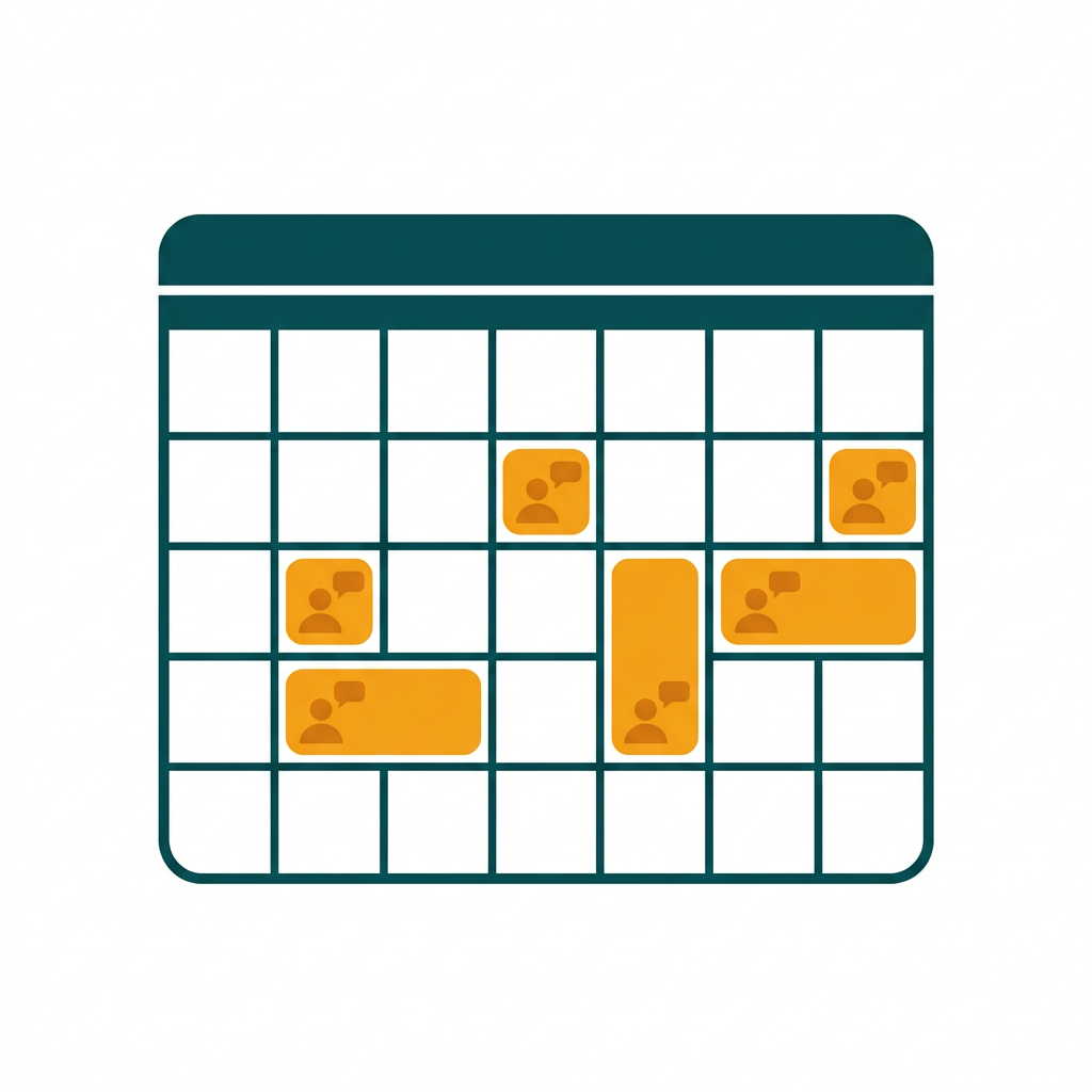 a clean weekly calendar grid with color-coded appointments and meeting invitations