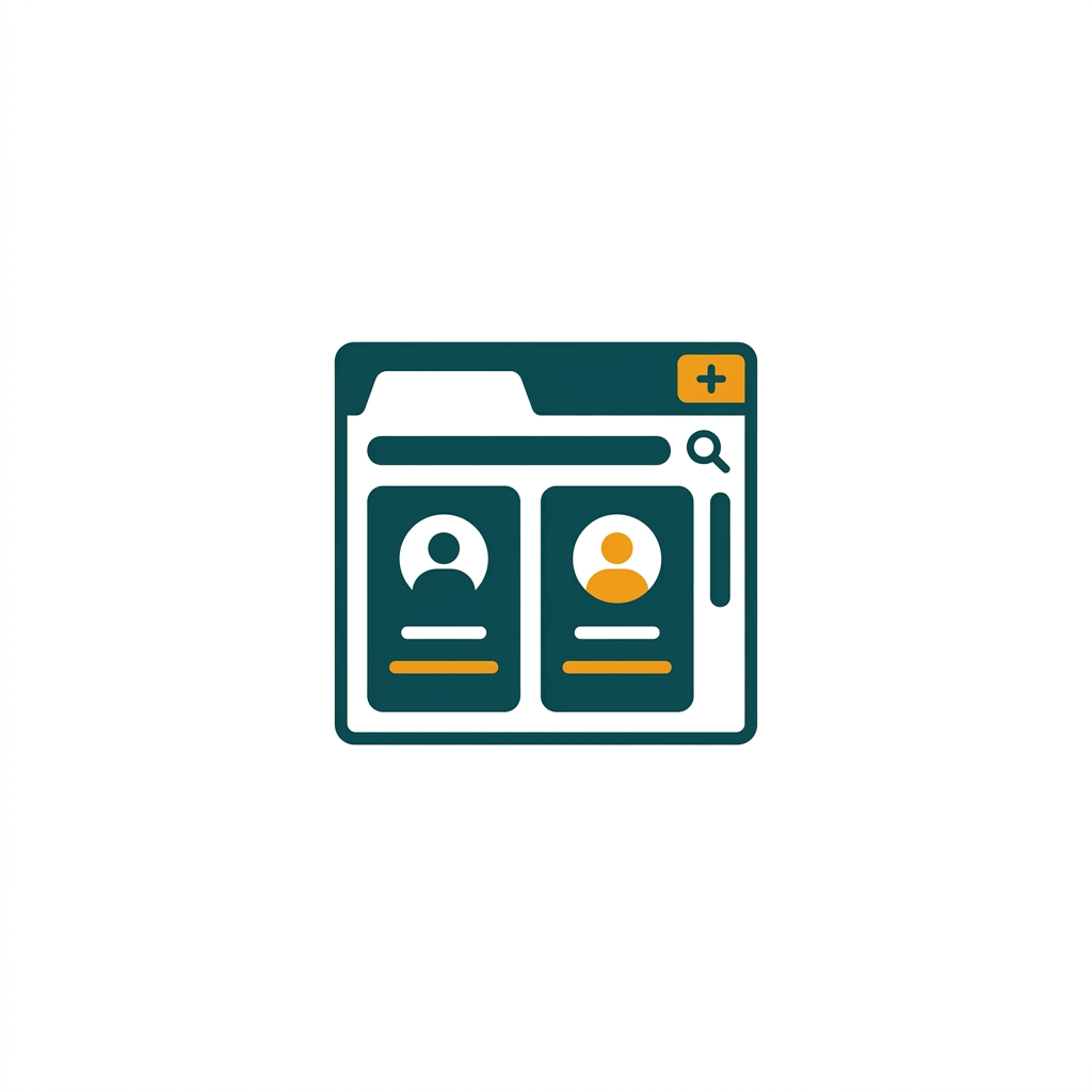 a digital address book with contact cards showing photos, names, and email addresses
