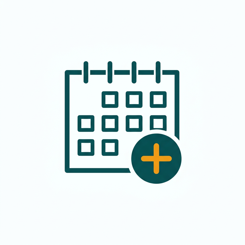 a simple calendar grid icon with a plus symbol, indicating adding a new event