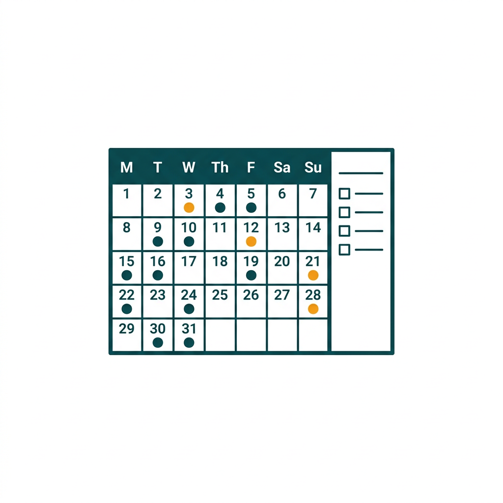 a monthly calendar view with color-coded appointments and a sidebar for daily tasks