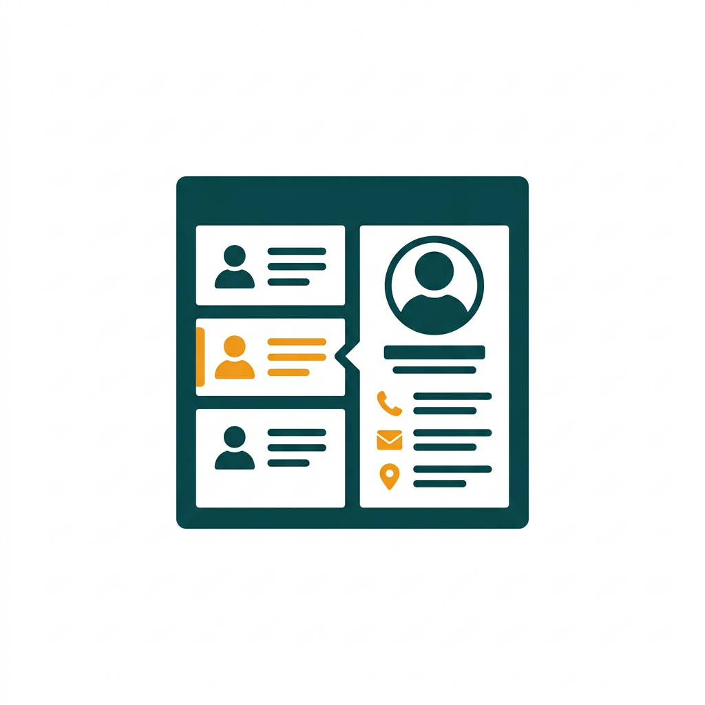 a digital address book interface with a list of contacts and a detailed view of one person