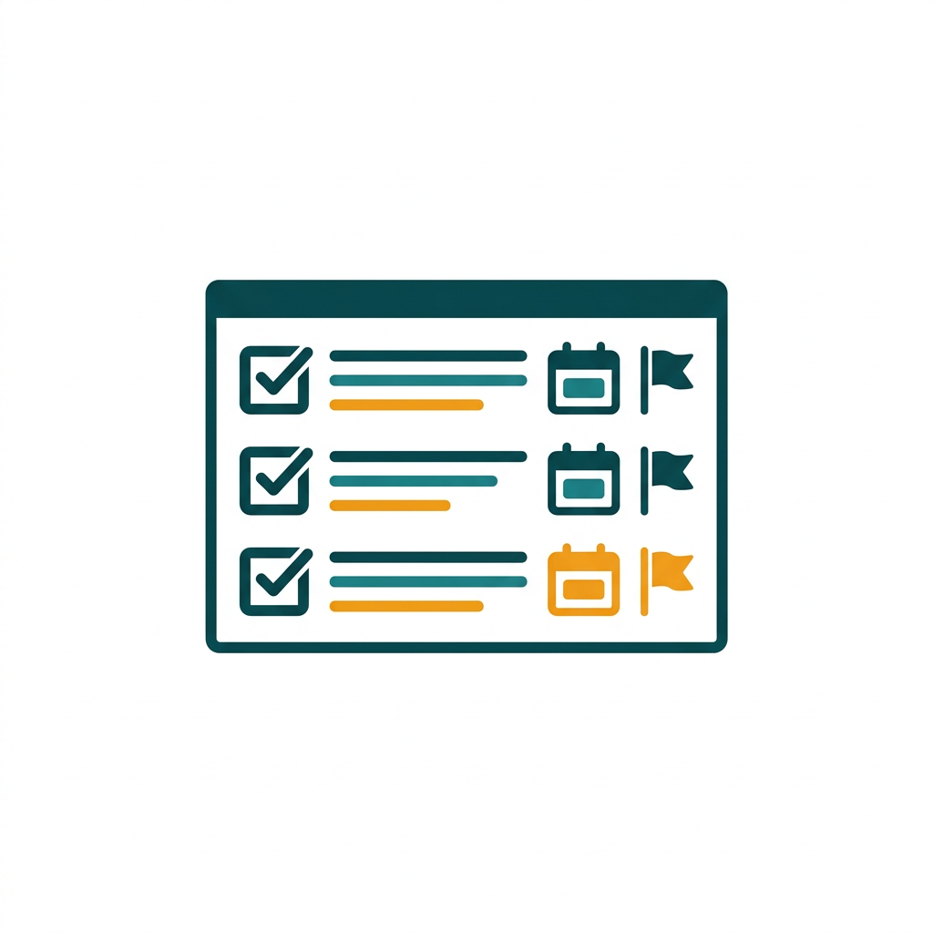 a to-do list interface with checkboxes, due dates, and priority flags to indicate importance