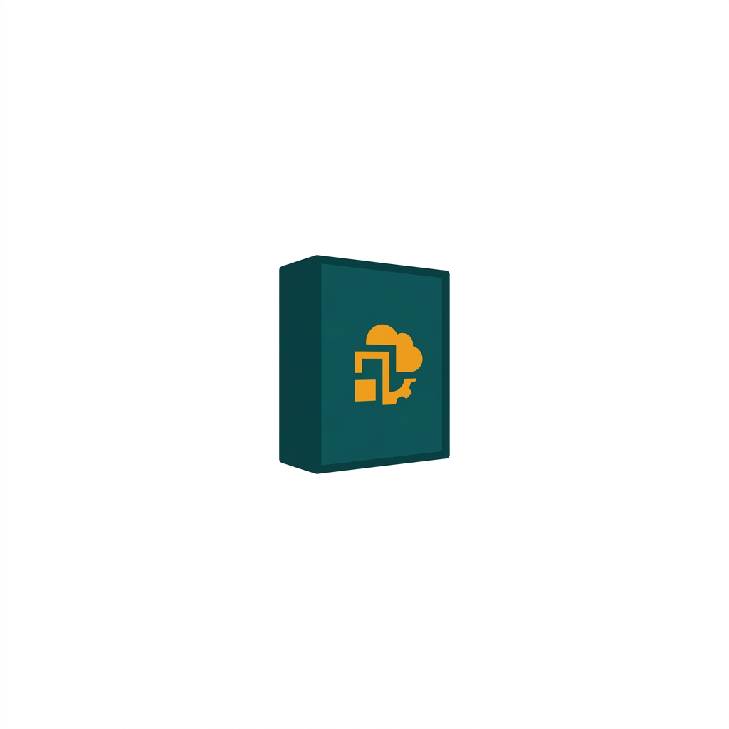 a single software application box standing alone on a clean surface, minimalist style