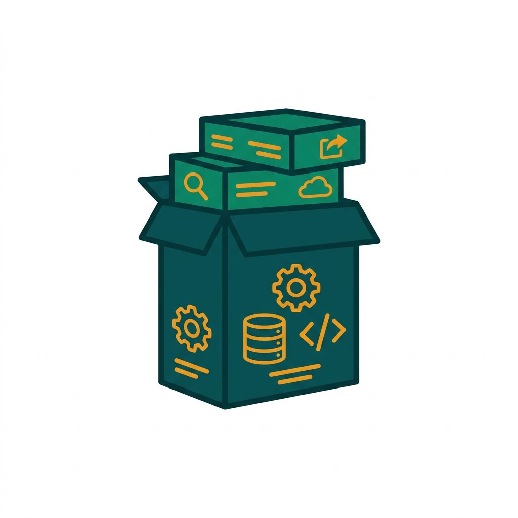 a stack of several software application boxes, representing a suite of programs