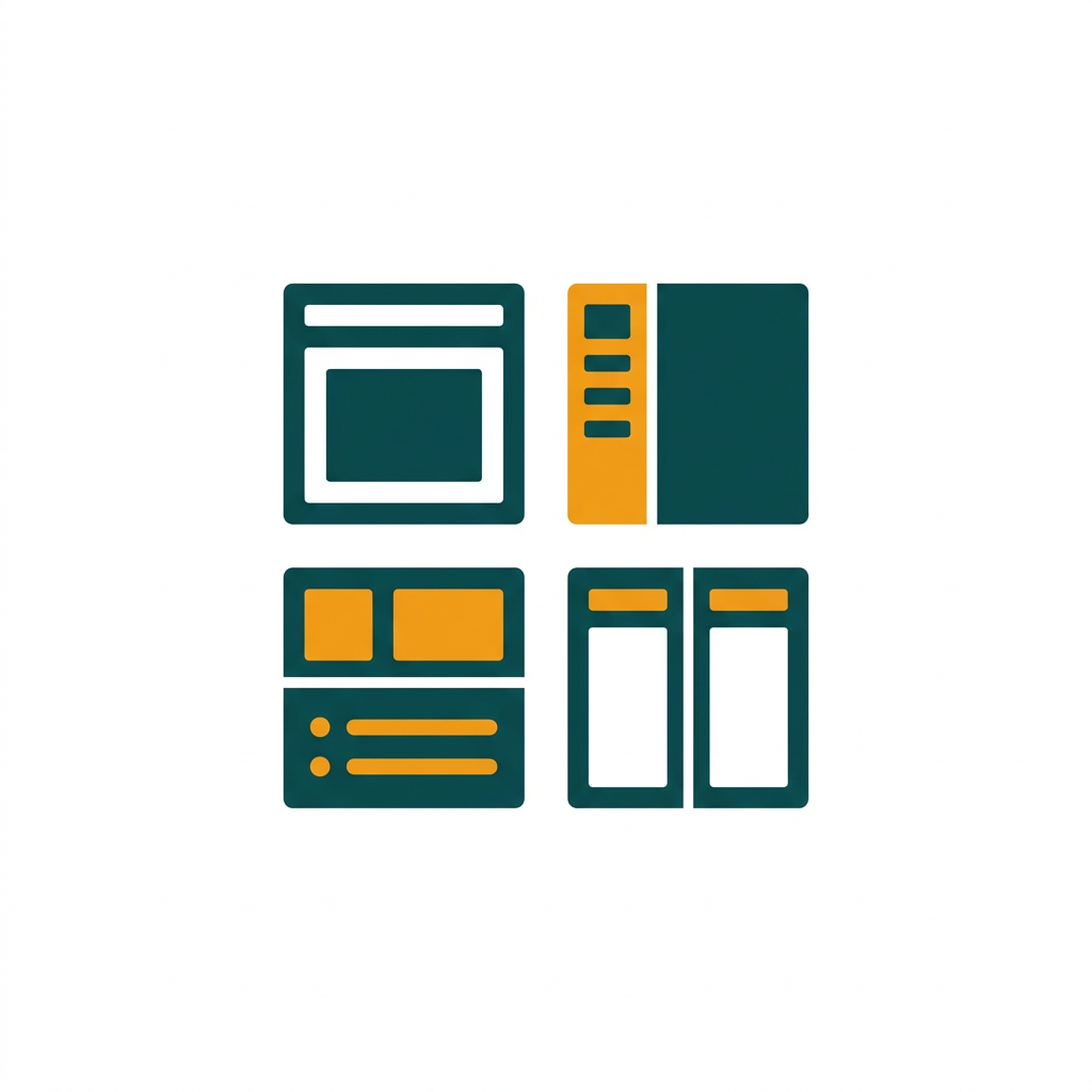 a set of four small, distinct presentation slide layout suggestions, vector style