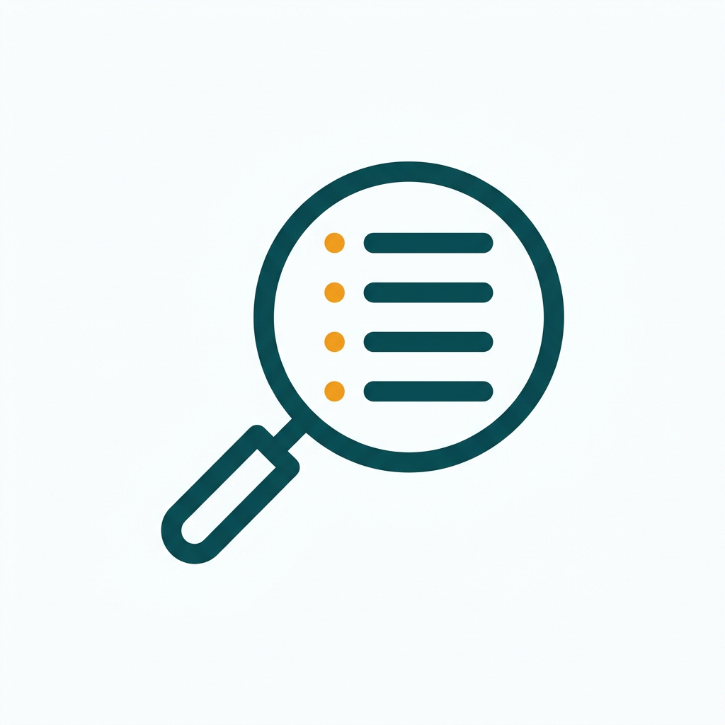 a magnifying glass icon over a simple user interface menu