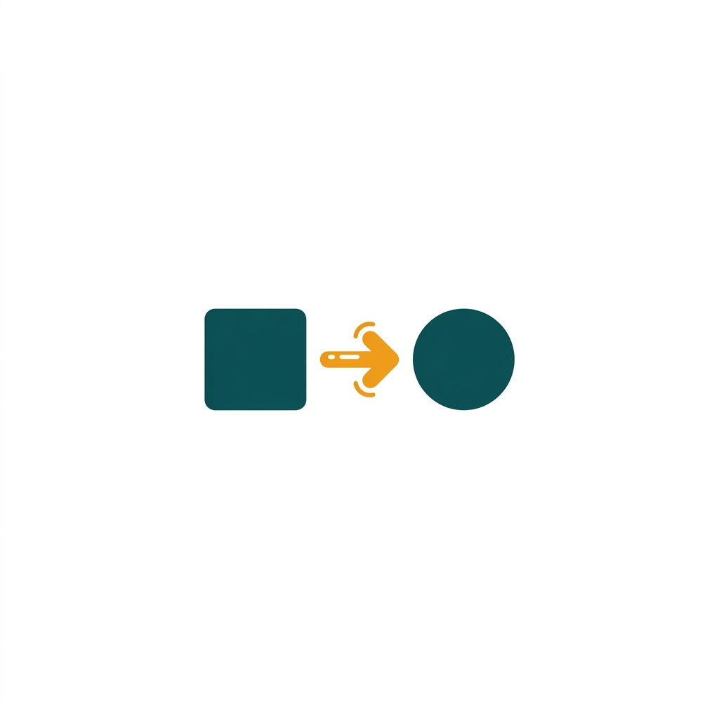 two simple geometric shapes, a square and a circle, with an animated transition arrow between them