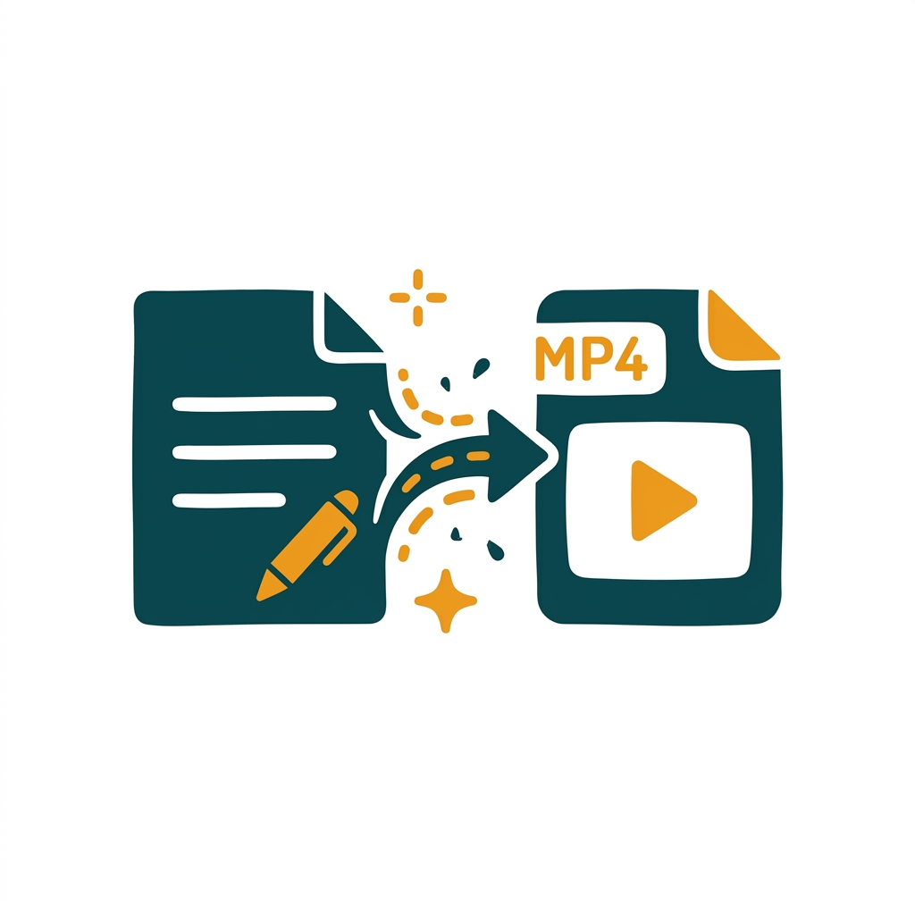 a document icon transforming into a high-resolution mp4 video file icon