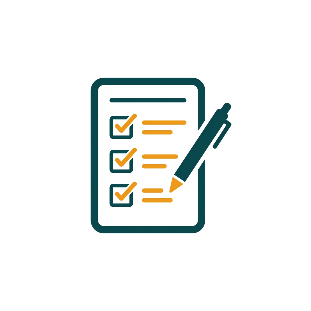 a checklist document with several ticked boxes and a pen