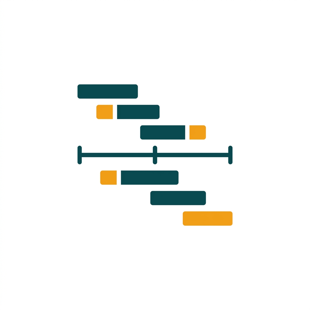 a simplified timeline chart with horizontal bars representing project tasks