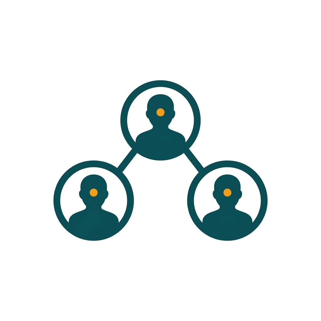 three simple abstract user profile icons connected by lines