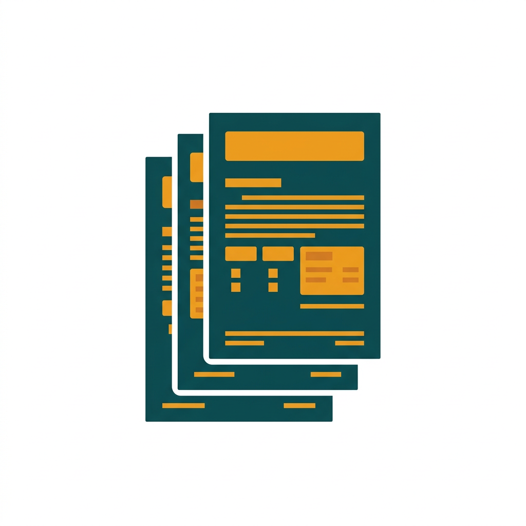 a stack of three identical document templates with slightly different content