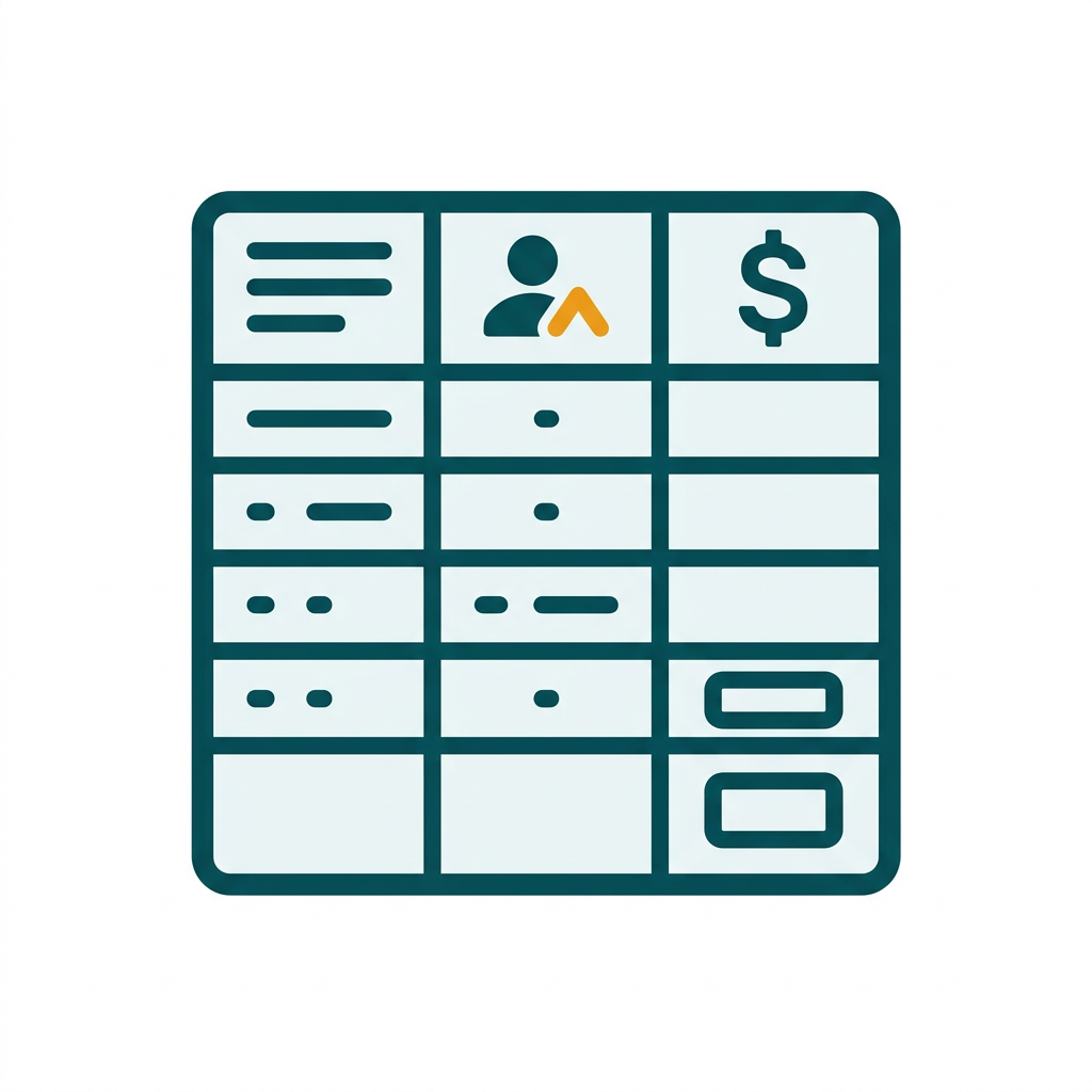 a simple spreadsheet grid with columns for names, roles, and costs