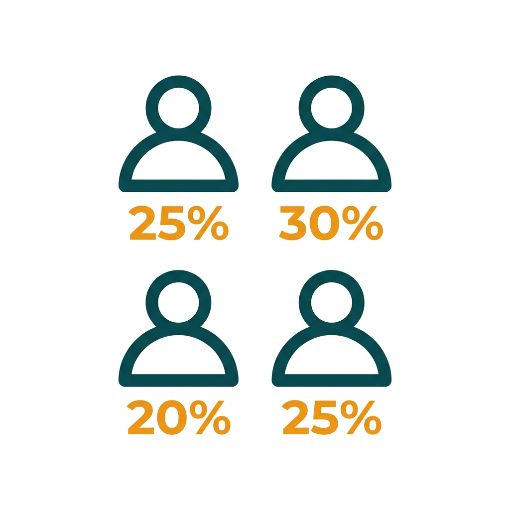 a grid of abstract user profile icons with allocation percentages underneath each