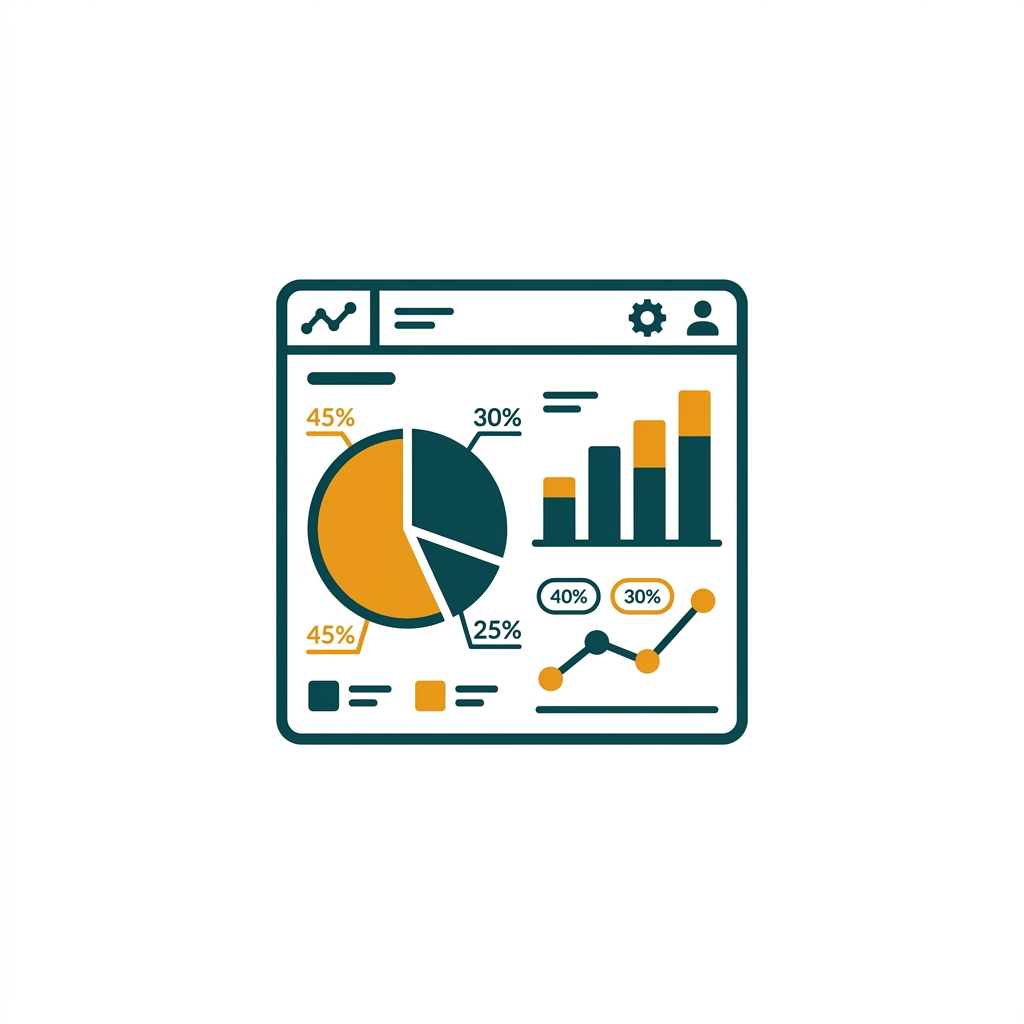 a clean dashboard interface with various pie charts and bar graphs showing data