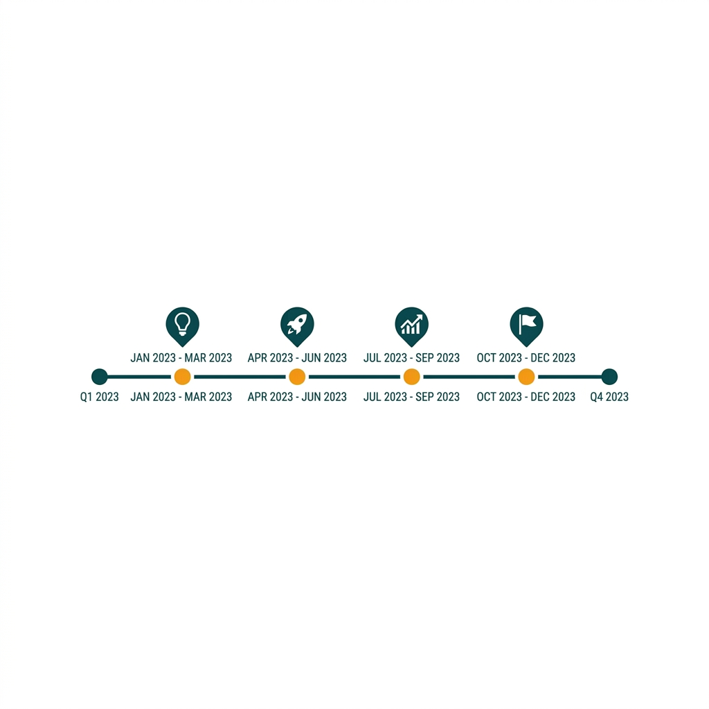 a horizontal timeline view with key milestone markers and date ranges