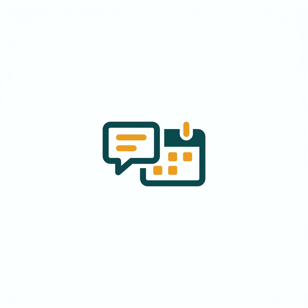 a small chat bubble icon connected to a calendar icon, symbolizing communication