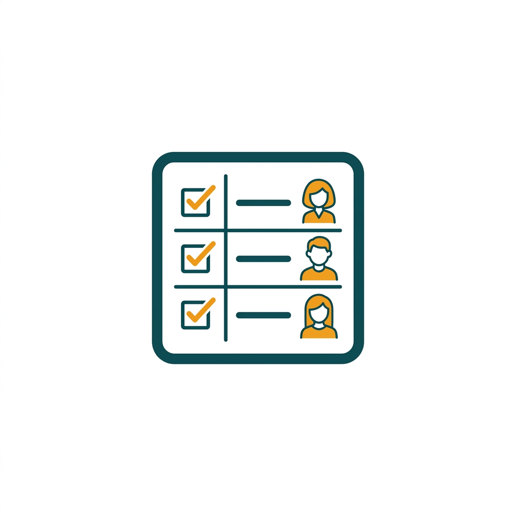 a simple grid checklist with assigned team member icons next to each task