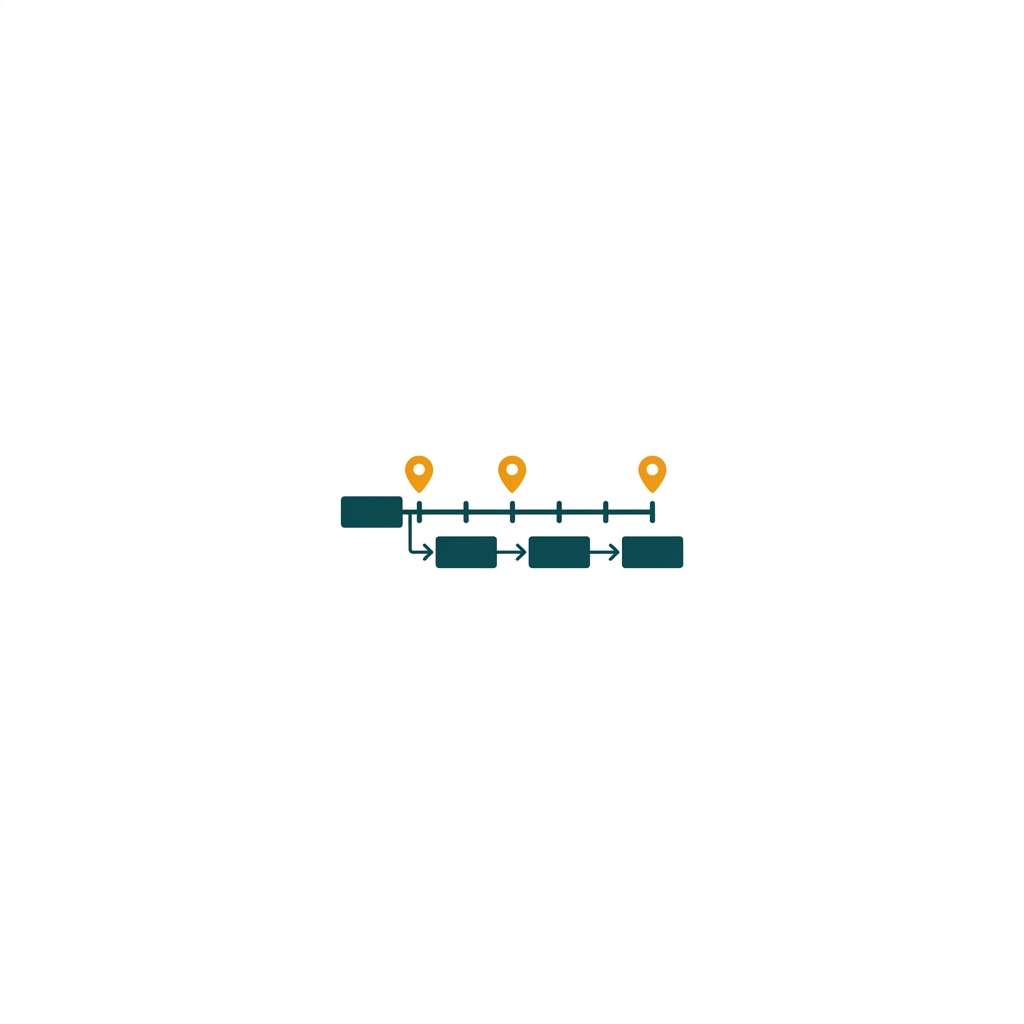 a simple, linear timeline with basic task blocks and dependencies