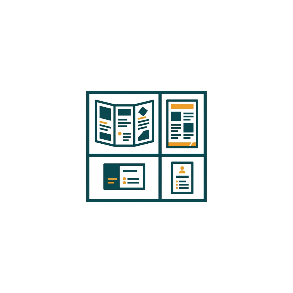 a gallery of pre-designed templates for brochures, flyers, and business cards