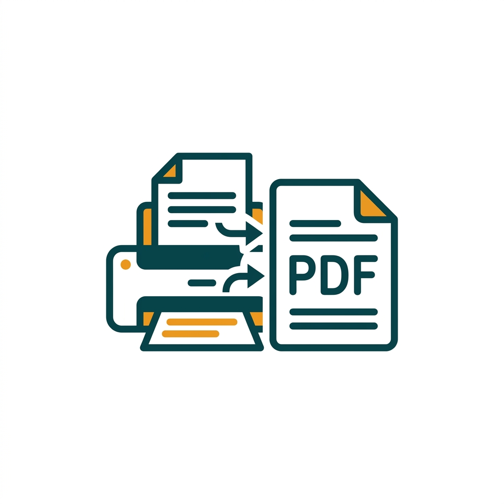 an icon showing a document being sent to a printer and another icon for a PDF file
