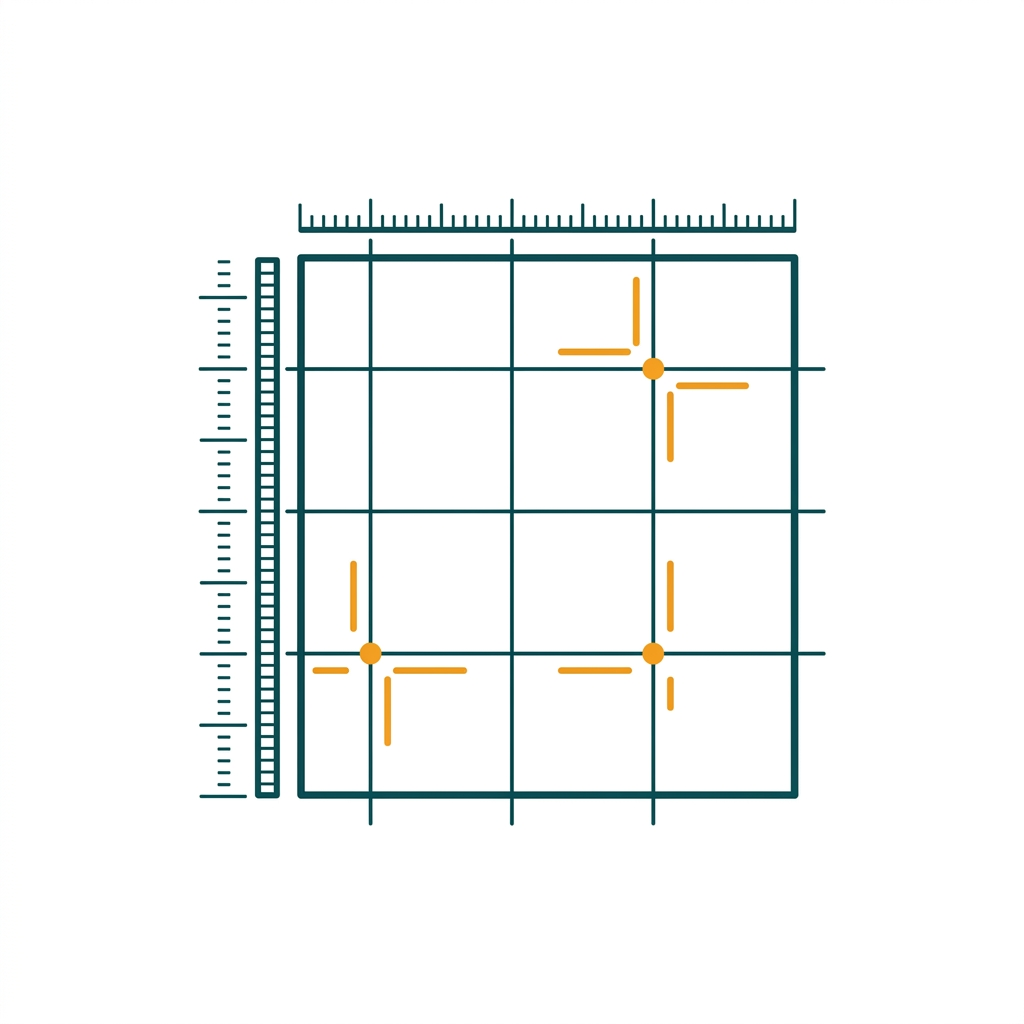 a grid of layout guides and rulers over a blank document page, vector icon style