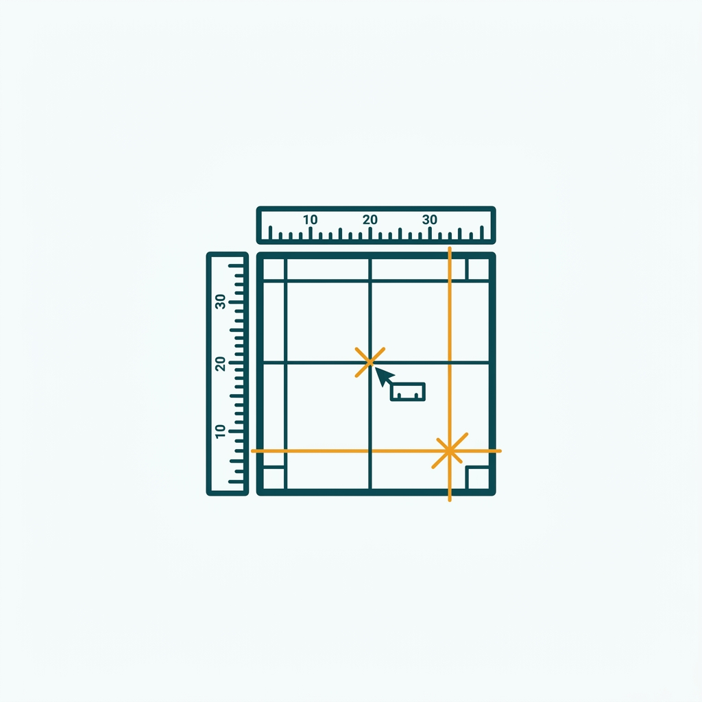 a set of digital rulers and alignment guides on a blank document canvas, vector style