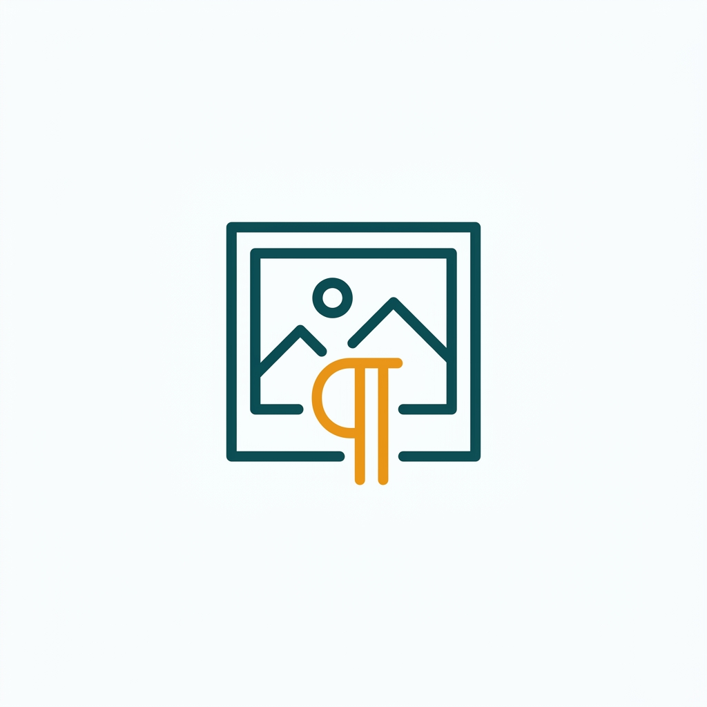 an icon showing a picture frame with a text paragraph symbol overlayed, simple line art