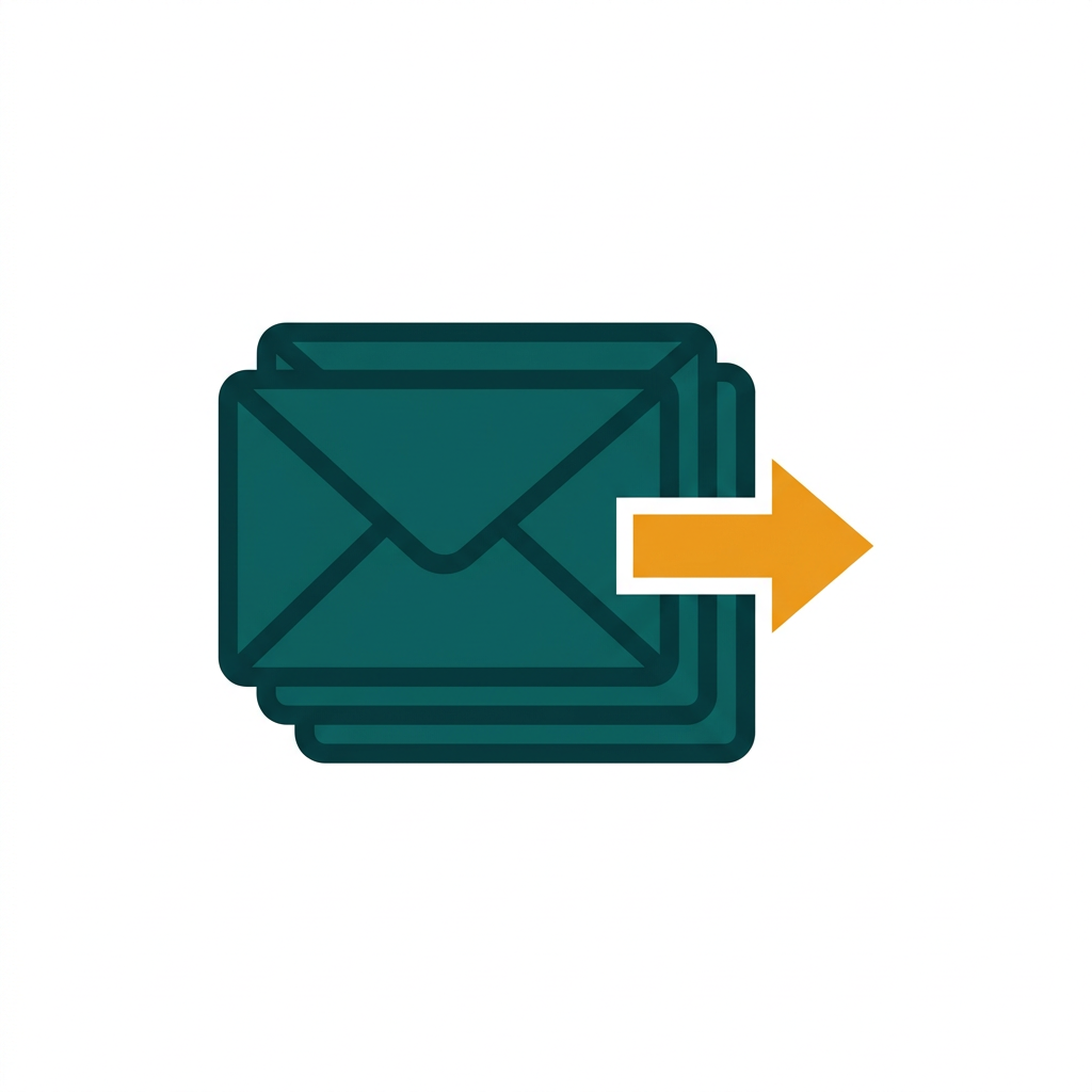 a stack of envelopes with a single arrow pointing out, symbolizing mass mailing